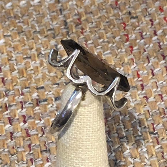 Faceted Smokey Quartz Faceted Tension Mount Vintage Sterling Silver Ring Sz 6 - Picture 9 of 16